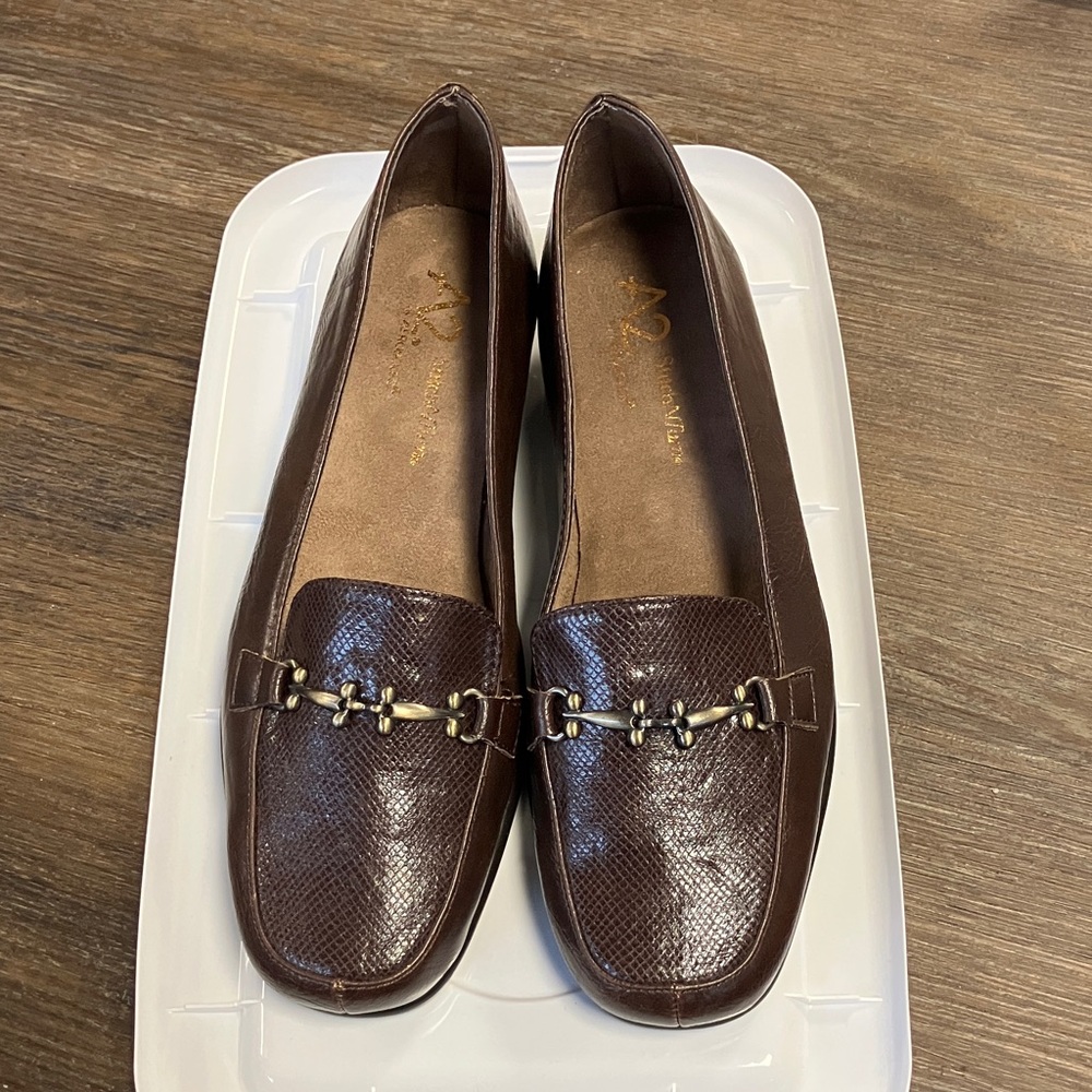 A2 By Aerosoles Dark Brown Loafers with Gold Accent